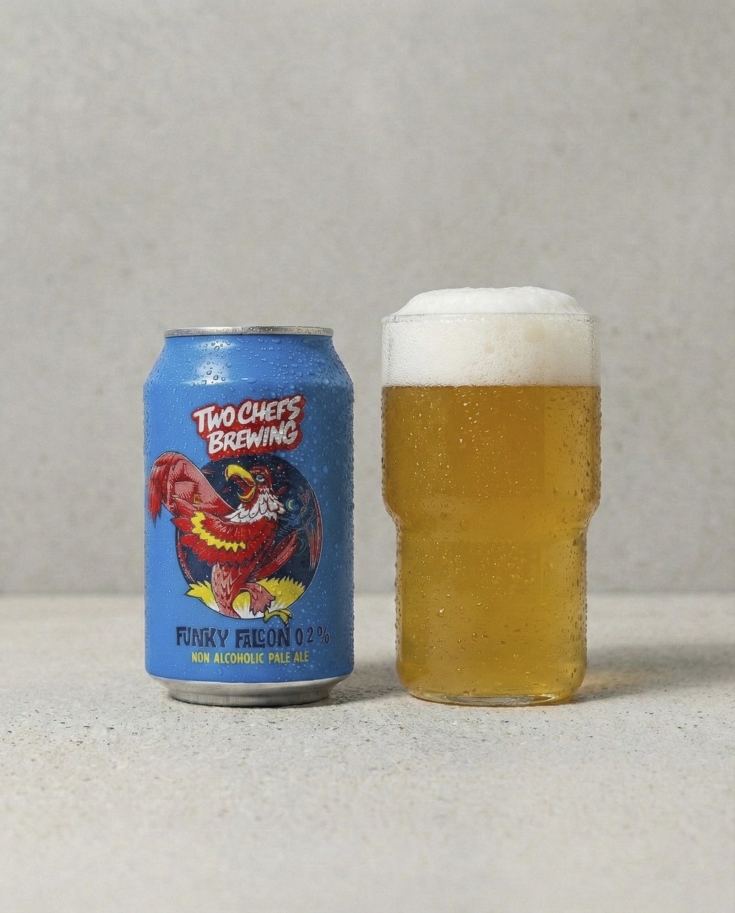 Two Chefs Brewing Funky Falcon poured into a glass with foam head
