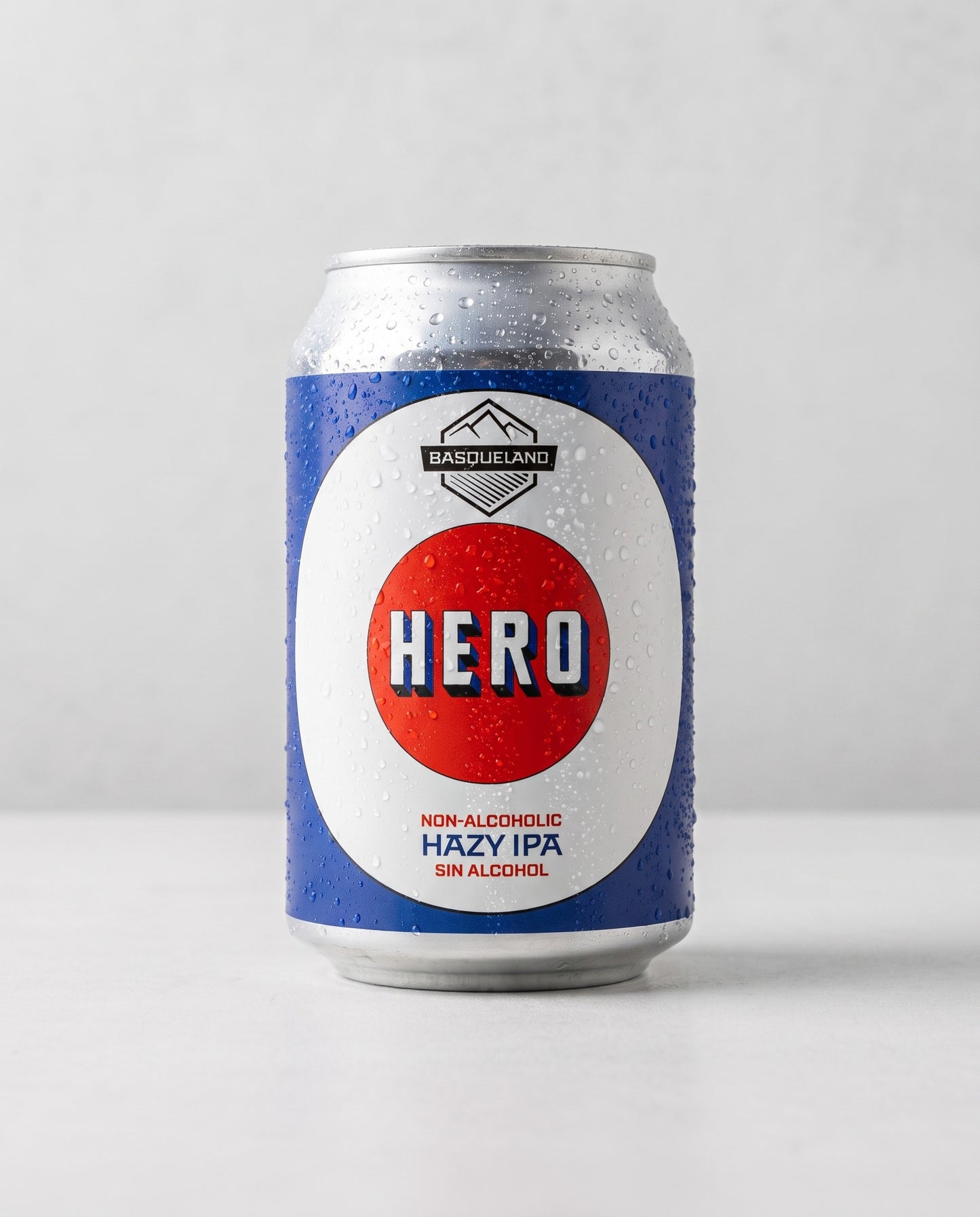 Basqueland Hero Hazy IPA 0.5% alcohol-free can front view on concrete background