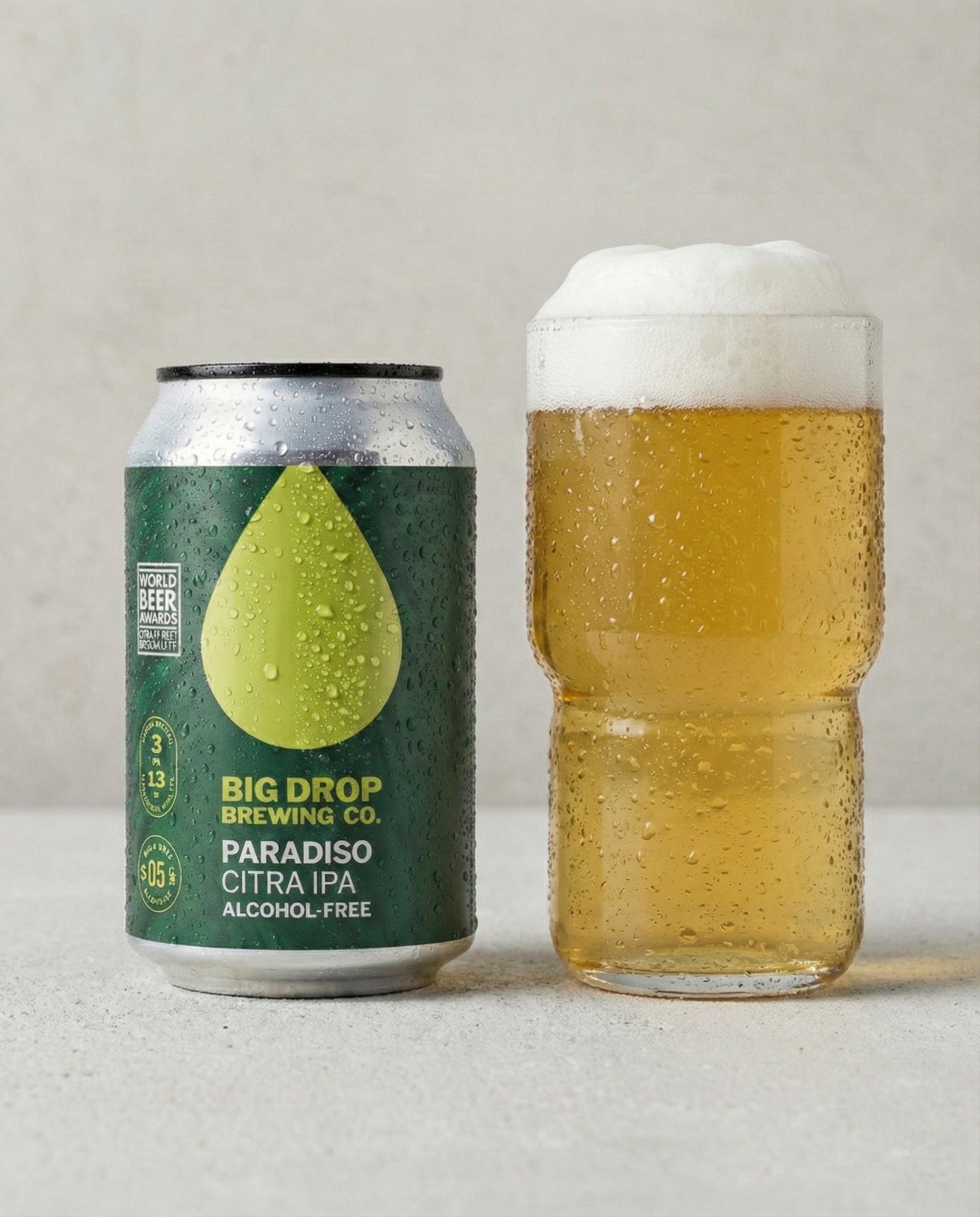 Big Drop Paradiso Citra IPA poured into a glass with foam head