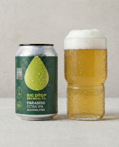 Big Drop Paradiso Citra IPA poured into a glass with foam head
