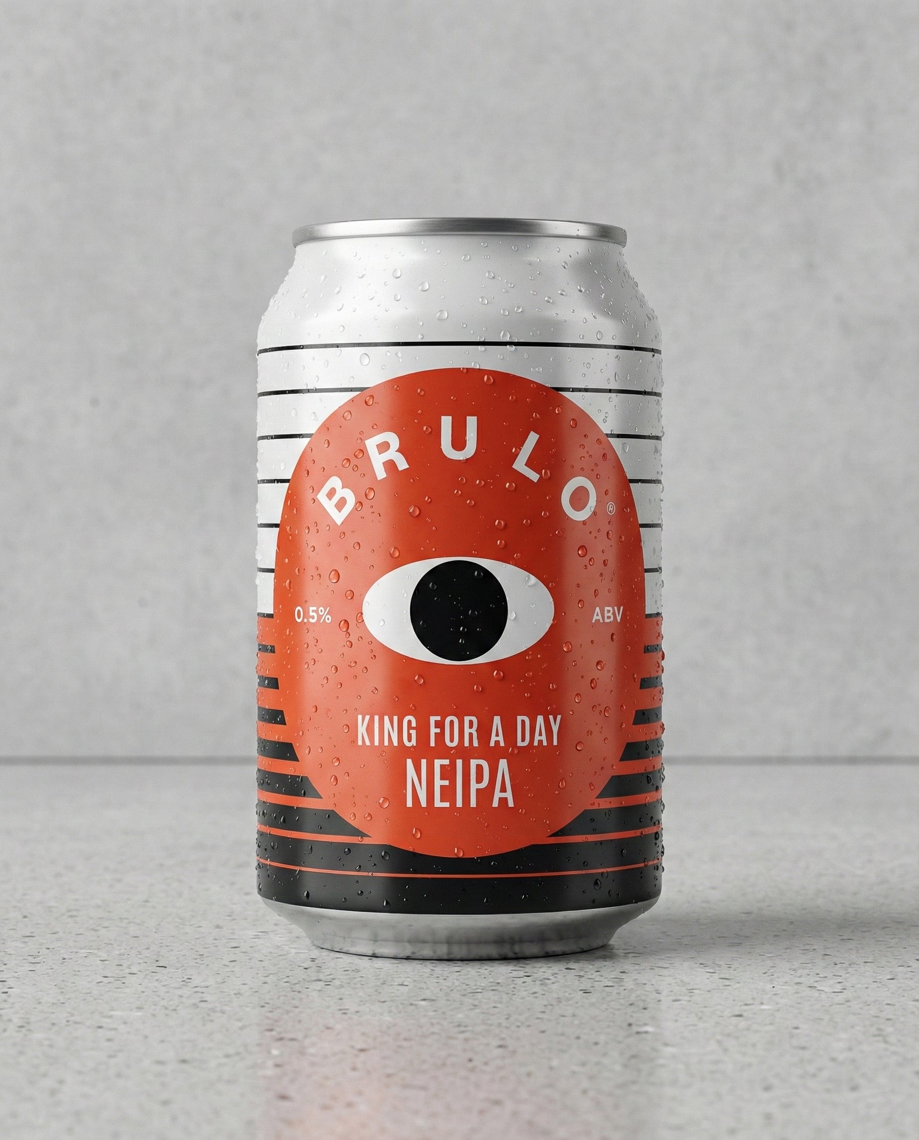 Brulo King for a Day can front view on concrete background
