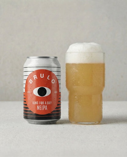 Brulo King for a Day poured into a glass with foam head