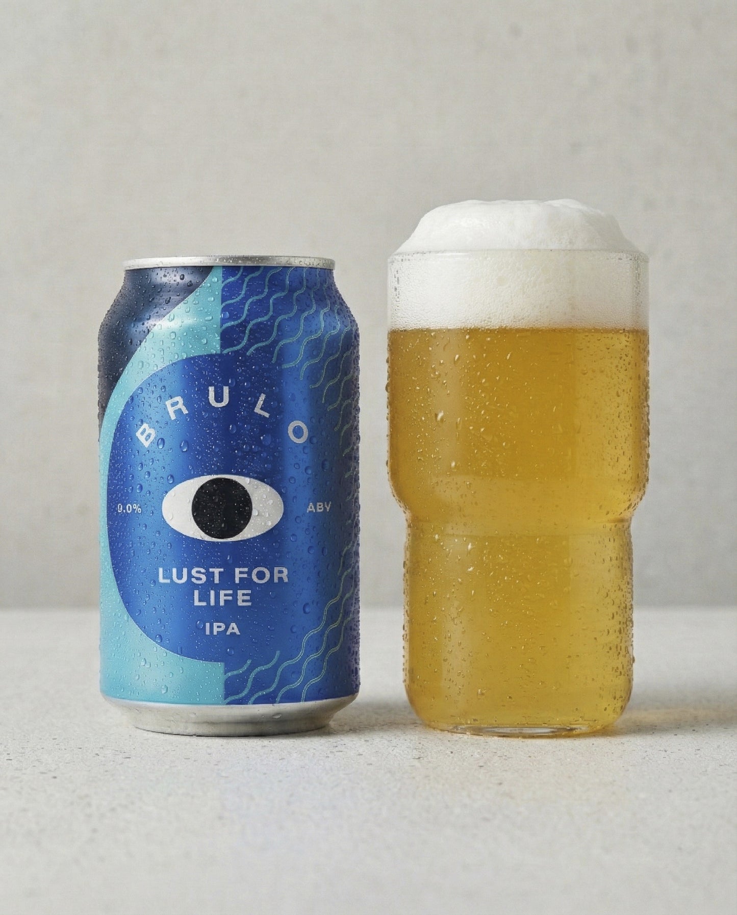 Brulo Lust for Life poured into a glass with foam head