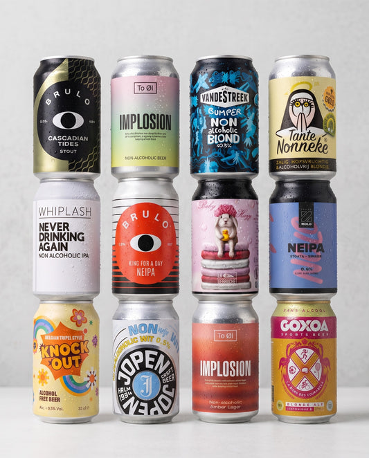 Explorer Pack: twelve alcohol-free craft beers stacked four wide and three high