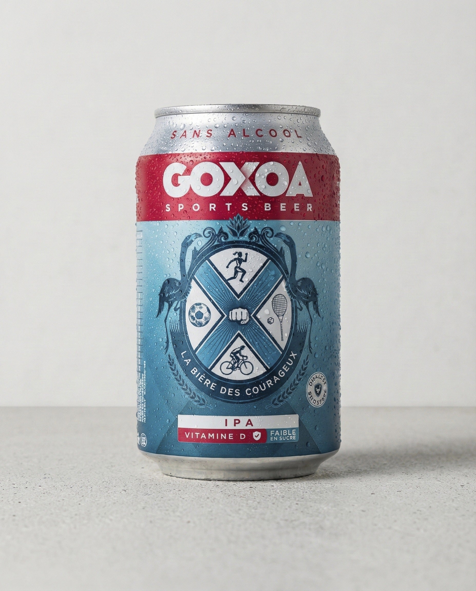Goxoa Sportsbeer IPA can front view on concrete background