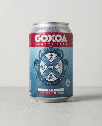 Goxoa Sportsbeer IPA can front view on concrete background