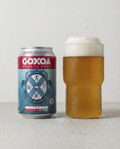 Goxoa Sportsbeer IPA poured into a glass with foam head