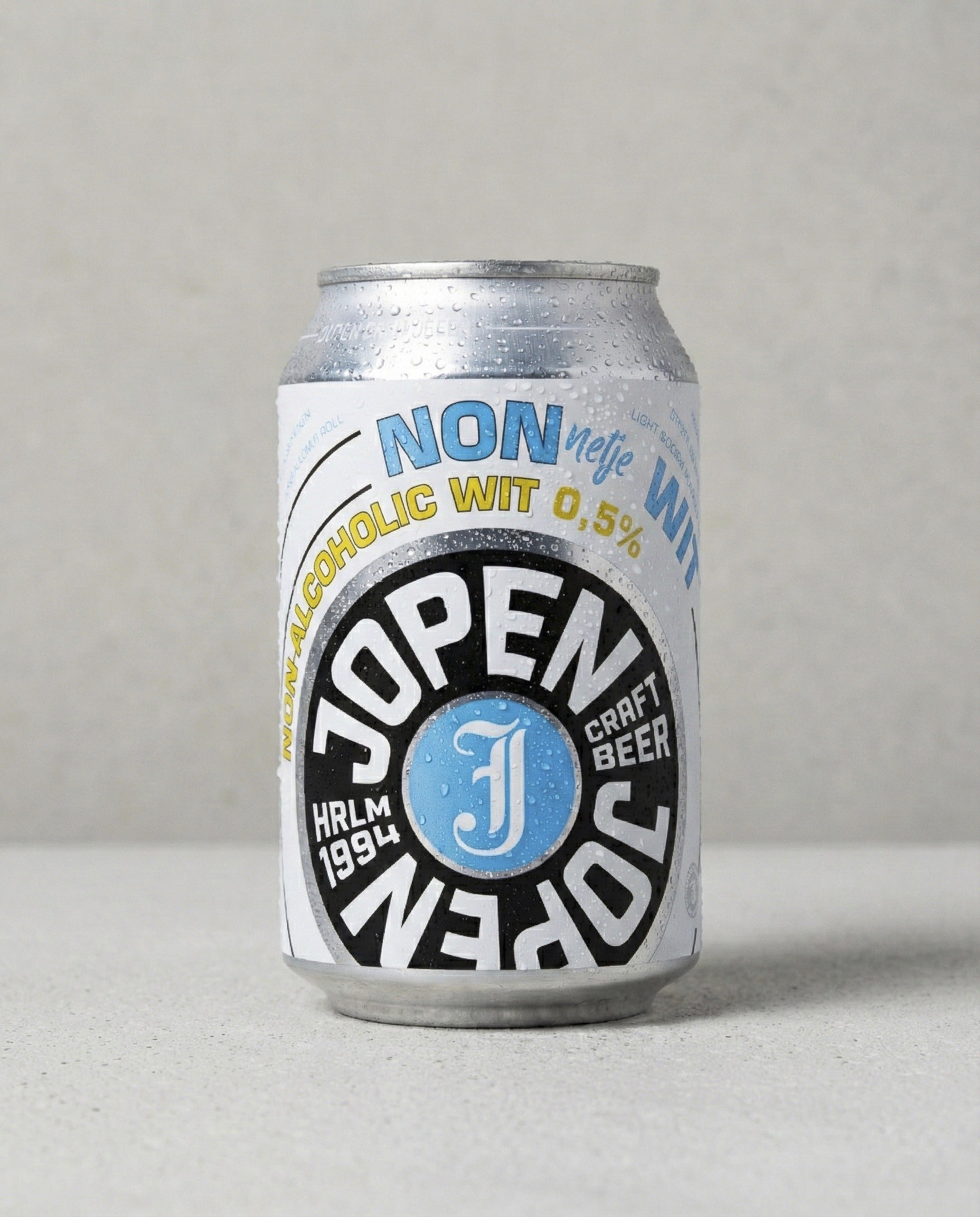 Jopen Nonnetje Wit can front view on concrete background