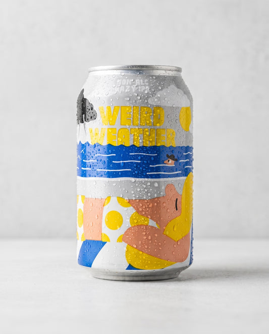 Mikkeller Weird Weather 0.3% non-alcoholic hazy IPA can front view on concrete background