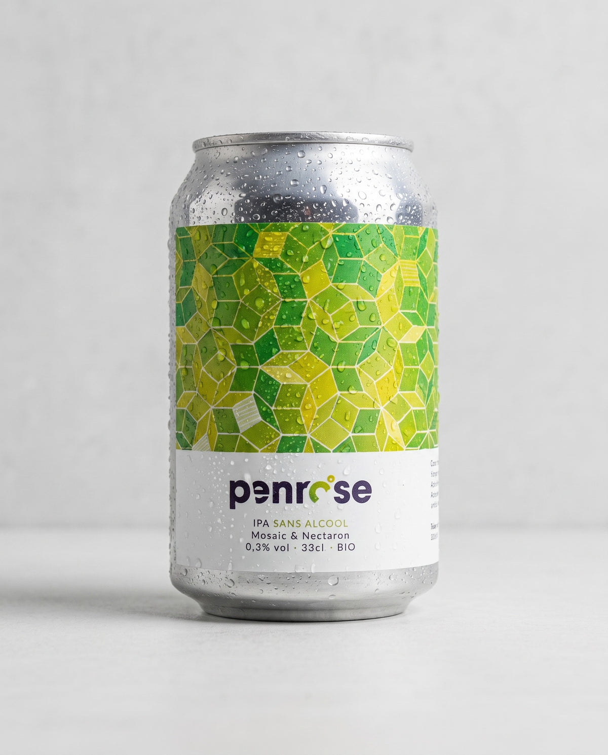Penrose IPA 0.3% alcohol-free can front view on concrete background