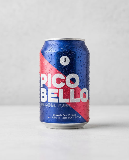Pico Bello 0.3% alcohol-free hazy IPA can front view on concrete background