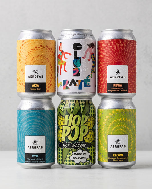 Soda Pack, twelve cans of alcohol-free adult soft drinks from France and Belgium