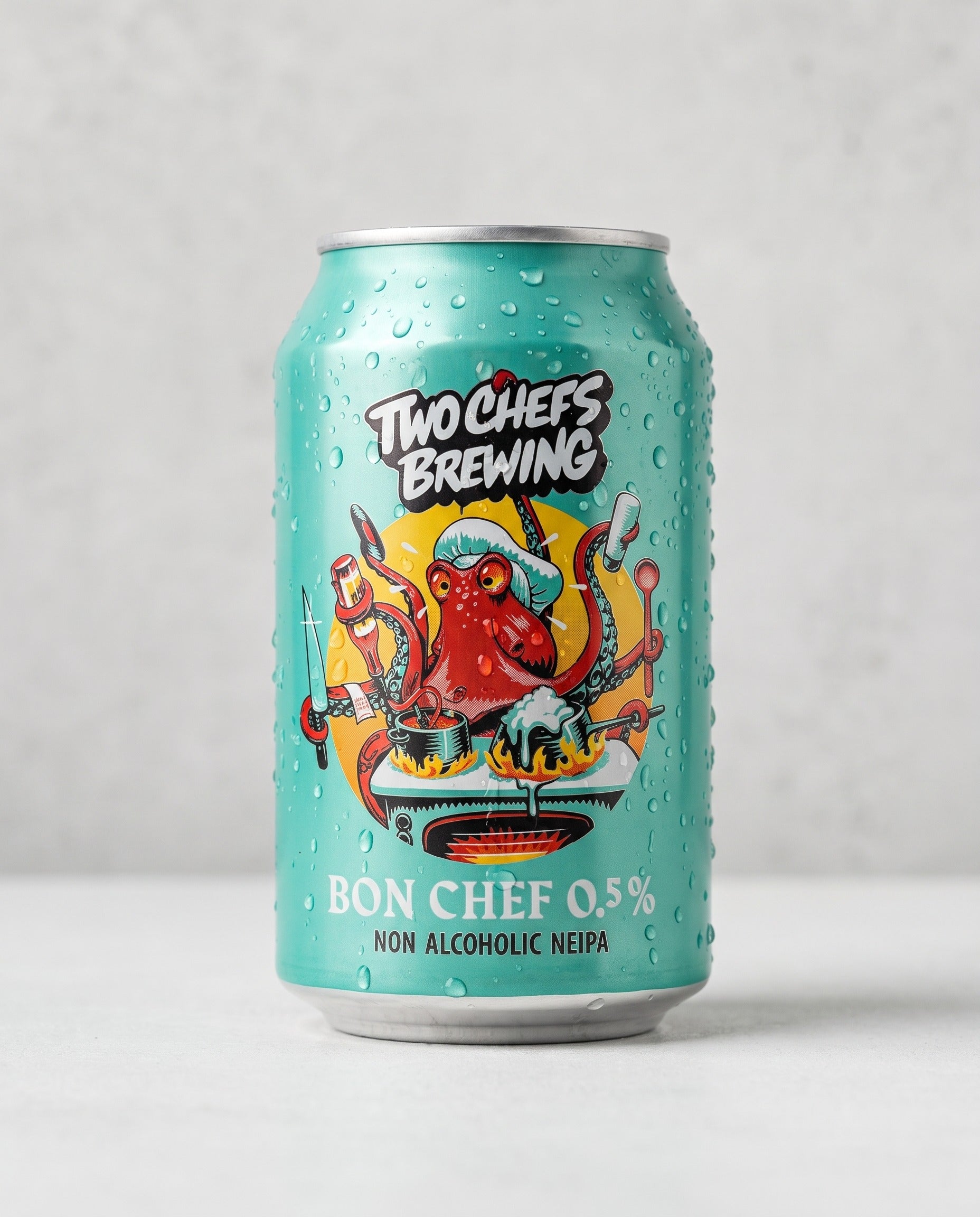 Two Chefs Brewing Bon Chef can front view on concrete background