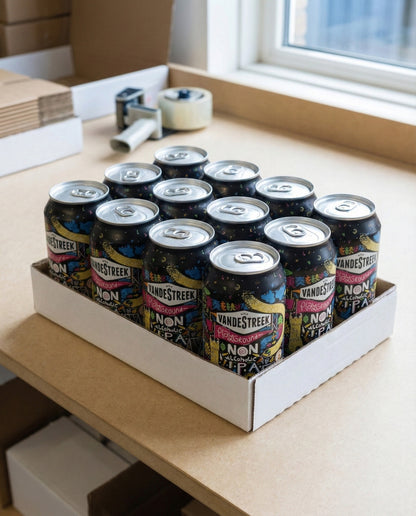 Twelve Vandestreek Playground cans arranged on concrete background