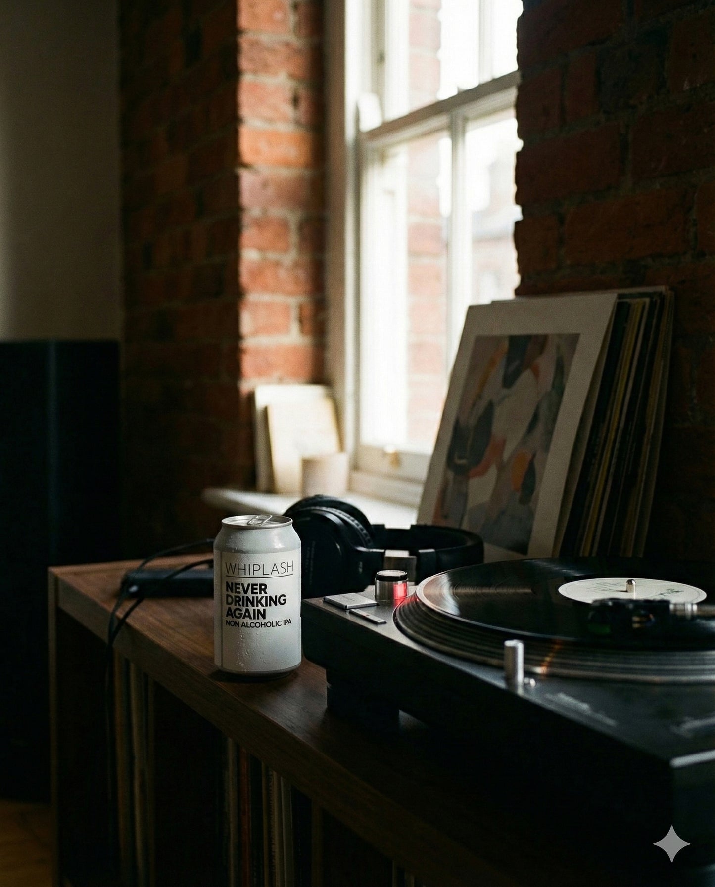 Whiplash Never Drinking Again can on backstage road case with cables, handwritten setlist and guitar pick
