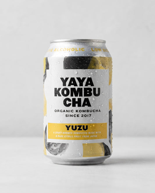 Yaya Kombucha Yuzu organic kombucha can front view on concrete background